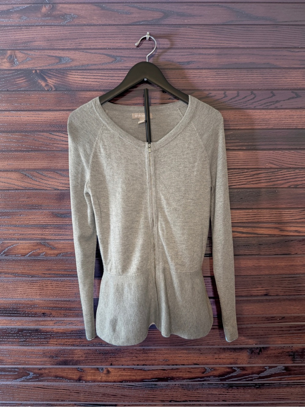 Banana Republic Gray Zip-Front Peplum Cardigan